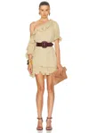 Saint Laurent Beige One-shoulder Dress With Asymmetric Neckline And Poet Sleeves In Silk Woman In Beige Vintage