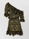 Saint Laurent Paisley Off-the-shoulder Mini Ruffled Dress