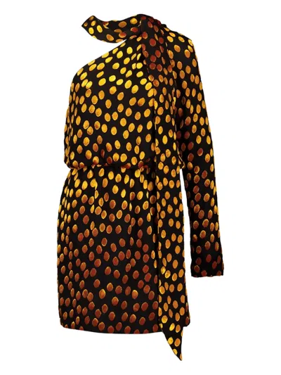 Saint Laurent One-shoulder Polka-dot Mini Dress In Multi
