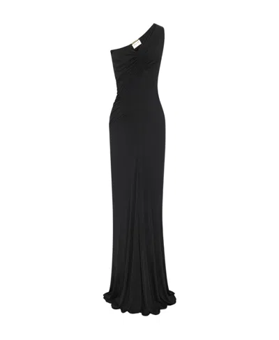 Saint Laurent One-shoulder Ruched Dress In Black