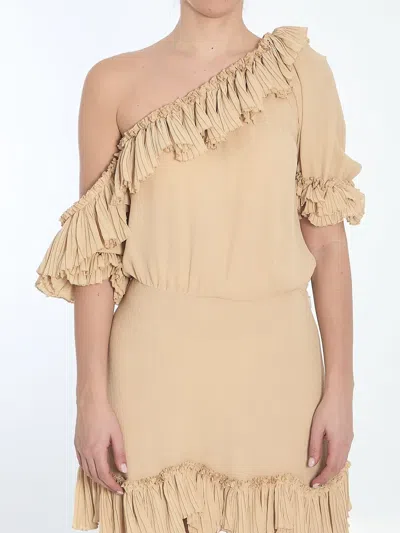 SAINT LAURENT ONE-SHOULDER RUFFLED DRESS