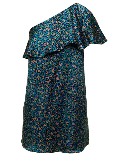 Saint Laurent One-shoulder Ruffled Mini Dress In Multicolour