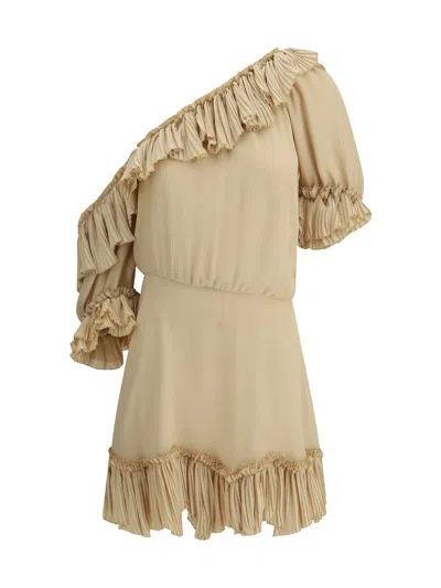 Saint Laurent Women Ruffled Silk Crepe Muslin Dress In Neutral