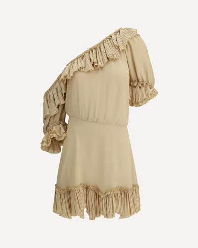 Saint Laurent Women Ruffled Silk Crepe Muslin Dress In Neutral