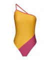 Saint Laurent One-shoulder Color-block Swimsuit In Yellow