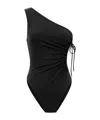 Saint Laurent Gathered One-shoulder Swimsuit In Black