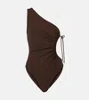 Saint Laurent One-shoulder Swimsuit In Brown