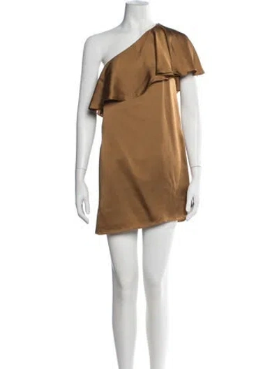Pre-owned Saint Laurent One-shoulder Mini Dress In Brown