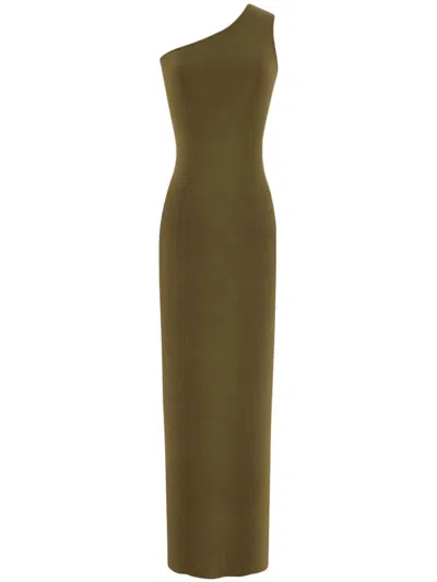 Saint Laurent One-shoulder Silk Long Dress In Animal Print