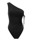 Saint Laurent One-shoulder Ruched Swimsuit With Side Cut-out In Black