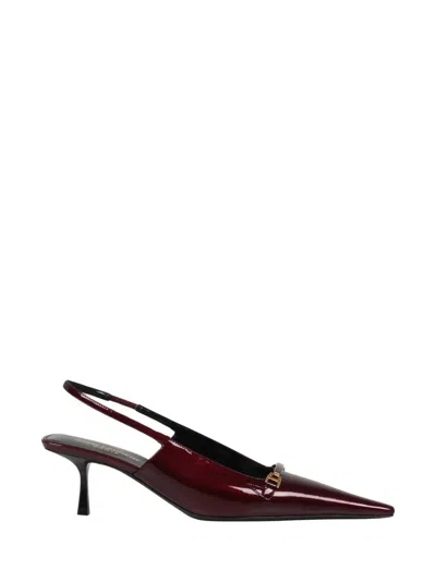 Saint Laurent Hermione Leather Kitten Slingback Pumps In Burgundy
