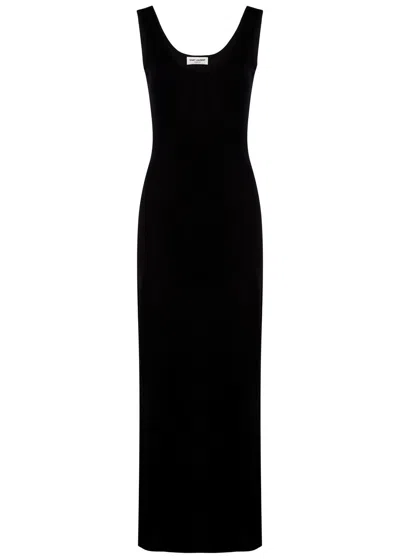 Saint Laurent Open-back Knitted Maxi Dress In Black