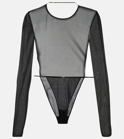 Saint Laurent Open-back Silk-blend Georgette Bodysuit In Black