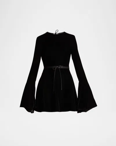 Saint Laurent Open Back Velvet Skater Mini Dress In Black