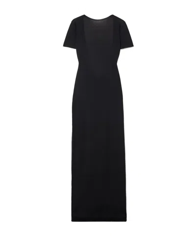 Saint Laurent Open-back Wool Maxi Dress In Black