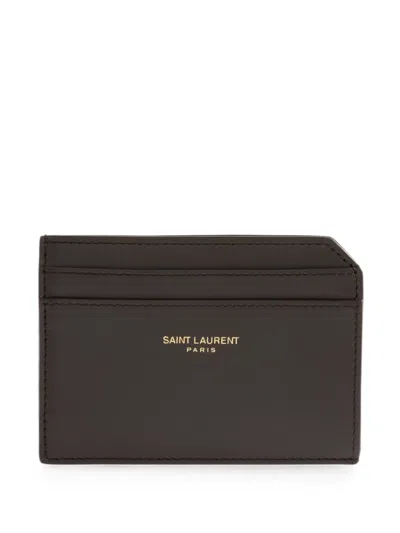 Saint Laurent Open Card Case In Two-tone Smooth Leather In Brown
