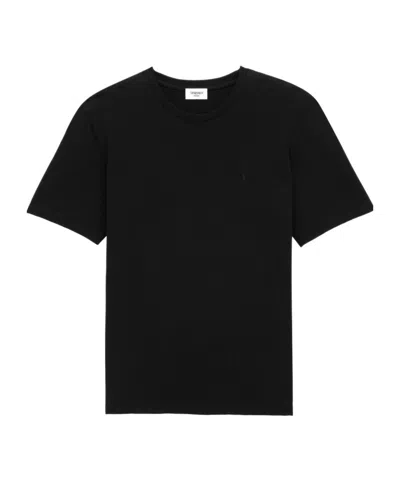 Saint Laurent Embroidered Sheer Crewneck T-shirt In Black