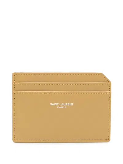 Saint Laurent Open Smooth Leather  Paris Card Holder In White