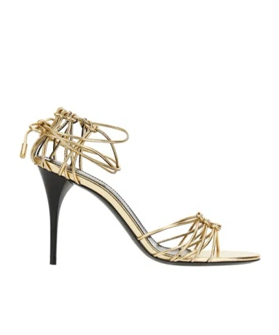 Saint Laurent Babylone 90 Leather Strappy Sandals In Cream