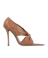 Saint Laurent Leather Pumps With Cut-out And Knot Detail In Brown