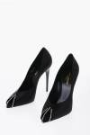 SAINT LAURENT OPEN TOE SATIN PUMPS WITH RHINESTONES DETAILS HEEL 11 CM