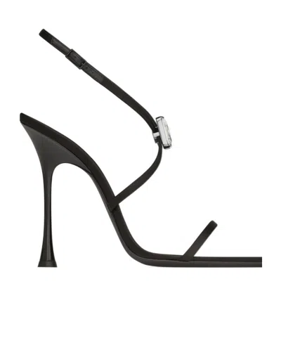 SAINT LAURENT HARLOW SANDALS IN SATIN CREPE AND CRYSTALS