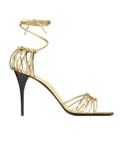 Saint Laurent Babylone 90 Leather Strappy Sandals In Cream