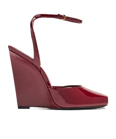 Saint Laurent La Scandale Wedge In Burgundy Patent Leather Women In Red
