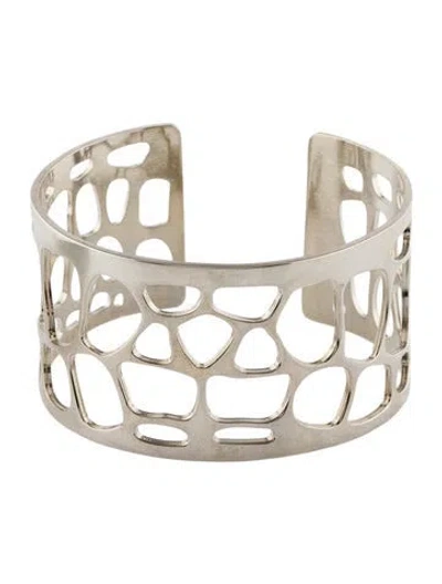 Pre-owned Saint Laurent Open Work Cuff Bracelet, 8" In Silver
