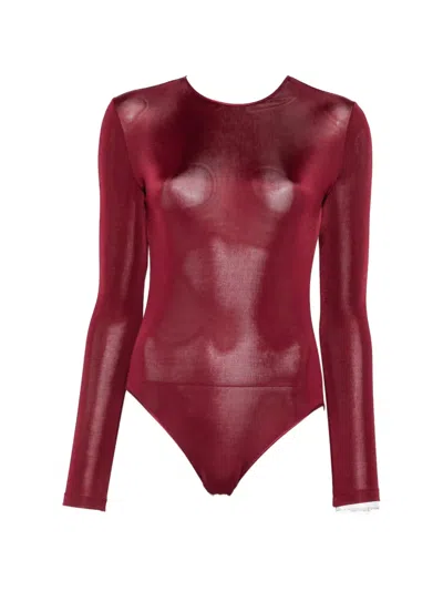 Saint Laurent Open-back Long-sleeve Bodysuit In Burgundy
