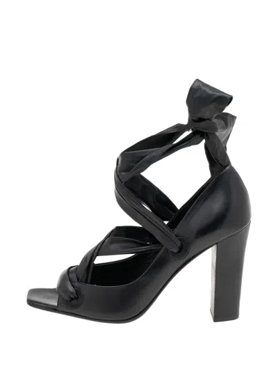 Pre-owned Saint Laurent Open-toe Ankle-wrap Pumps In Black