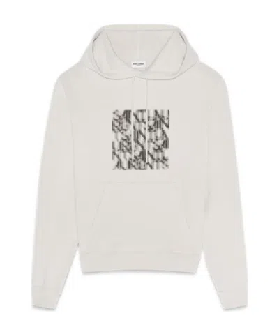 Saint Laurent Optical Illusion-print Relaxed Hoodie In White