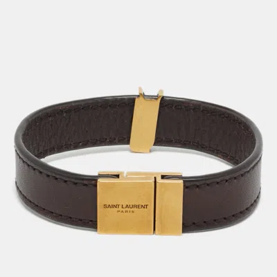 Pre-owned Saint Laurent Opym Leather Gold Tone Bracelet