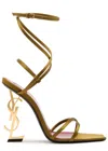 Saint Laurent Gold Crêpe Satin Opyum Sandals In Dark Green