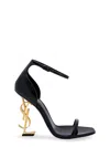 Saint Laurent Opyum Patent Leather Sandals With Structured Heel Featuring Metal Ysl Initials And Adj