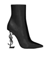 Saint Laurent Black Leather Opyum Ankle Boots In Black