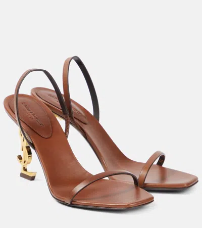 Saint Laurent Opyum 85 Leather Slingback Sandals In Brown