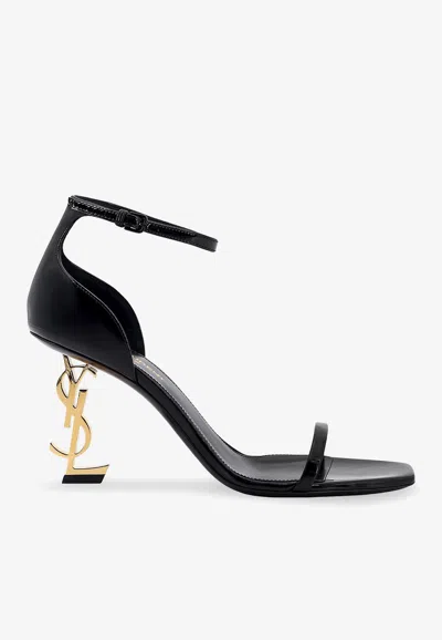 Saint Laurent Opyum 85 Patent Leather Sandals In Black