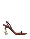 Saint Laurent Opyum 85 Leather Slingback Sandals In Brown