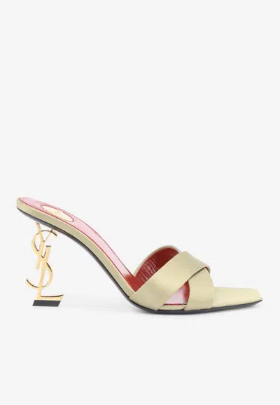Saint Laurent Opyum 85 Satin Mules In Neutral
