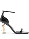 Saint Laurent Opyum Sandals In Patent Leather With A Gold-toned Heel In Schwarz