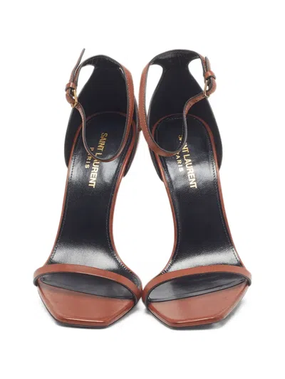 Pre-owned Saint Laurent Opyum Ankle-strap Heeled Sandals In Brown