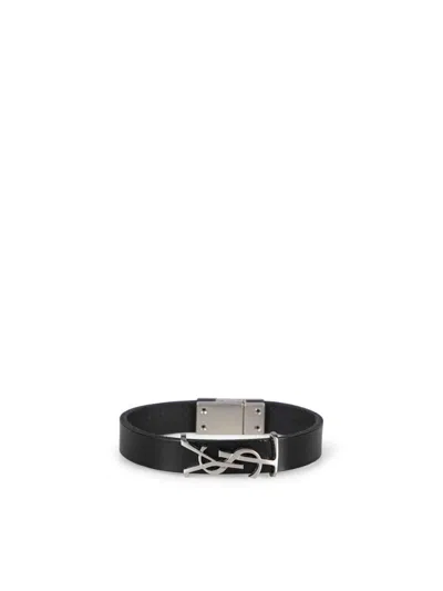 Saint Laurent Opyum Ysl Leather Bracelet In Black