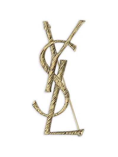 Saint Laurent Broche Monogramme Texture Grif In Gold