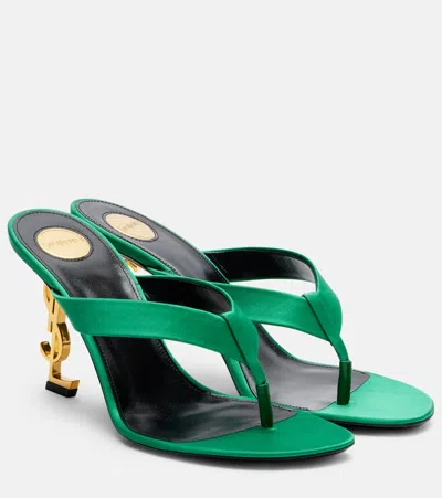 Saint Laurent Opyum Cassandre 85 Satin Thong Sandals In Green