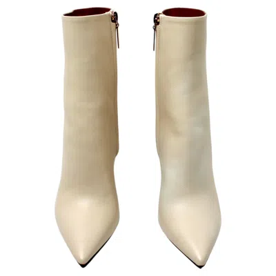 Pre-owned Saint Laurent Opyum Cream Leather Monogram Heel Booties In White