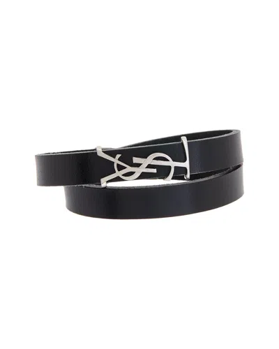 Saint Laurent Opyum Double Wrap Leather Bracelet In Black