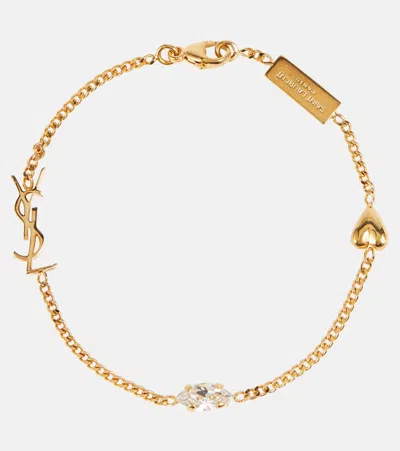 Saint Laurent Cassandre Heart Charm Bracelet In Gold
