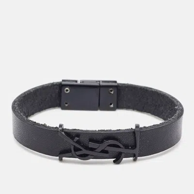 Pre-owned Saint Laurent Opyum Leather Black Tone Bracelet