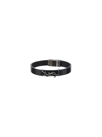 Saint Laurent Opyum Leather Bracelet In Black